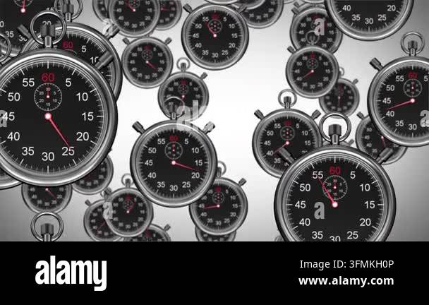 Animation of multiple clock moving on white backgorund. global ...