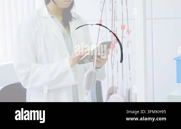 Animation of diagram drawing over asian female scientist in lab. global ...