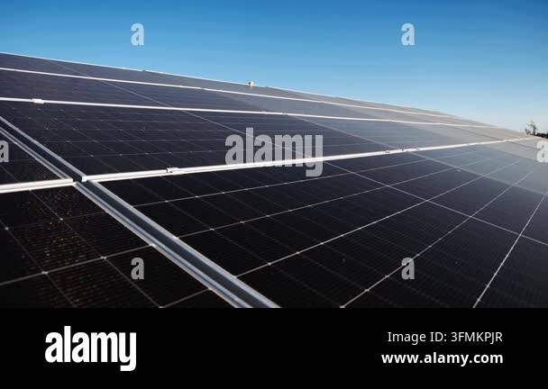Rows of solar panels under a clear blue sky, capturing renewable energy ...