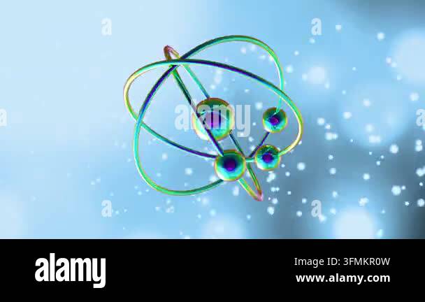 Light pulse starting 3D atom model rotating, rings crossing, electrons ...