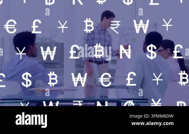 Animation of icons and wearing white lights over businesspeople ...