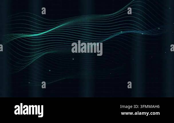 Abstract Cybernetic Flow Wave Background with Glowing Green Digital ...