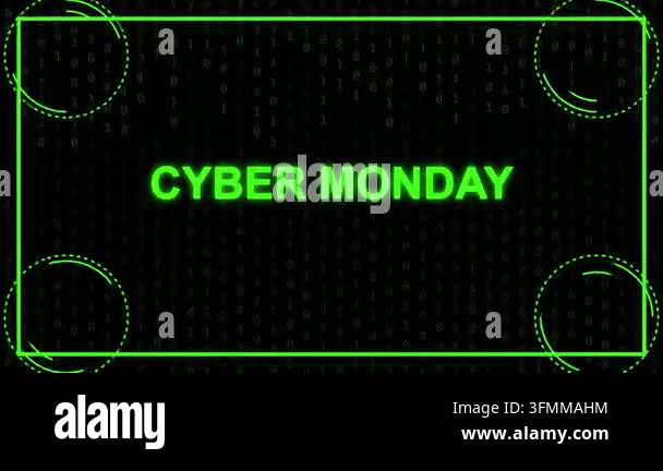 Cyber Monday digital matrix background with glowing green glitch effect ...
