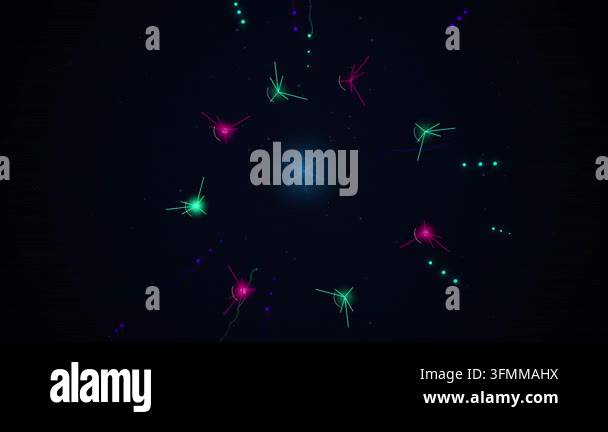 Abstract AI Neural Network Synapse Loop with Glowing Colorful Particles ...