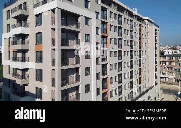 Exterior view of a modern multi-story residential apartment building ...