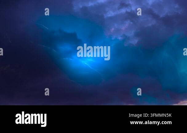 Dramatic Lightning Bolts Striking Through Stormy Blue Sky Stock Video ...