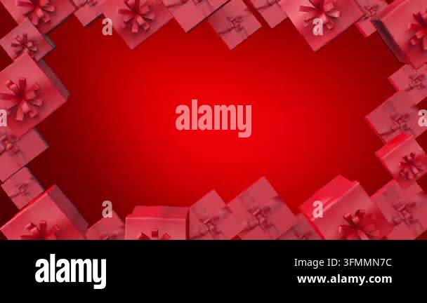 red background christmas gift frame boxes border 3D render Seamless ...