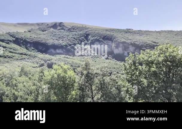 mountain landscape with green trees and blue sky Stock Video Footage ...