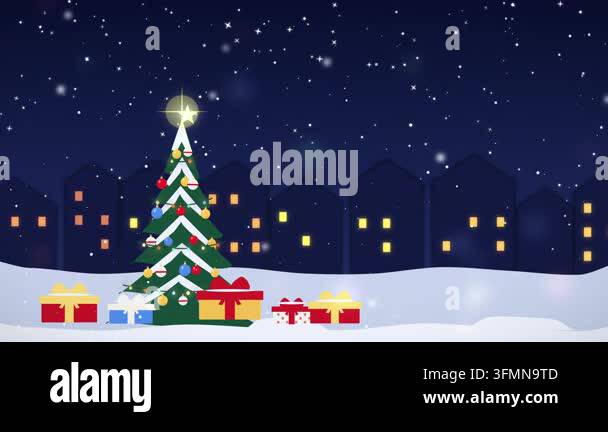 Christmas Tree in Town Square Background with Snowfall Stock Video ...