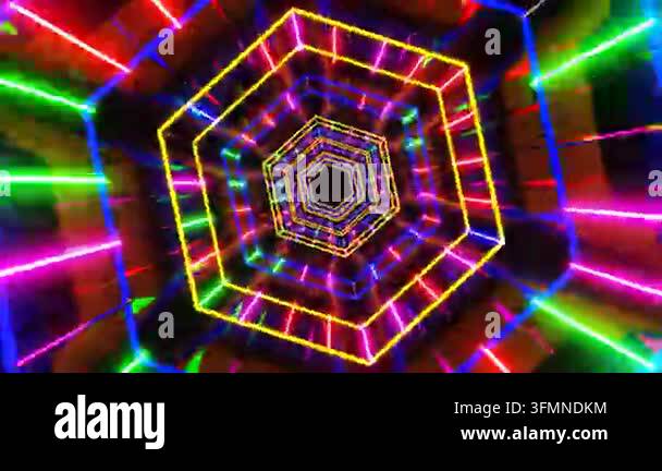 Colorful hexagonal pattern glowing in vibrant neon lights Stock Video ...