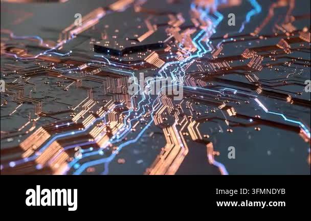 Abstract closeup of circuit board with glowing blue lines Stock Video ...