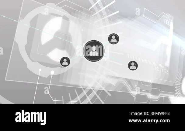 Animation of icons connected with lines and abstract pattern and ...
