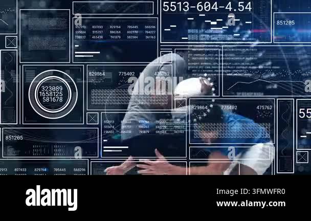 Animation of data processing over businessman using tablet. Business ...