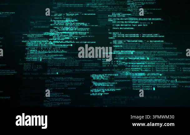 Abstract digital background with flowing lines of green computer code ...