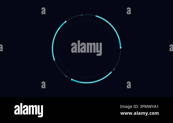 Neon light trail circle glowing blue futuristic HUD interface element ...
