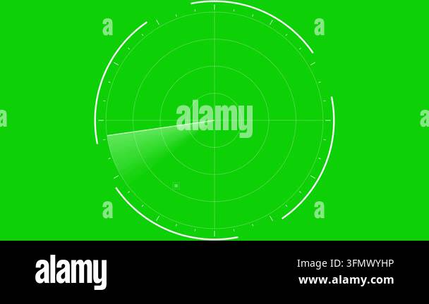 Digital green radar scanning sonar interface on green screen background ...
