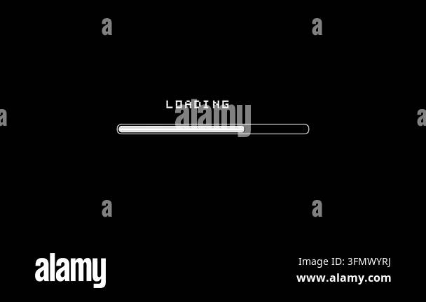 8 bit loading screen with pixelated progress bar on black background ...