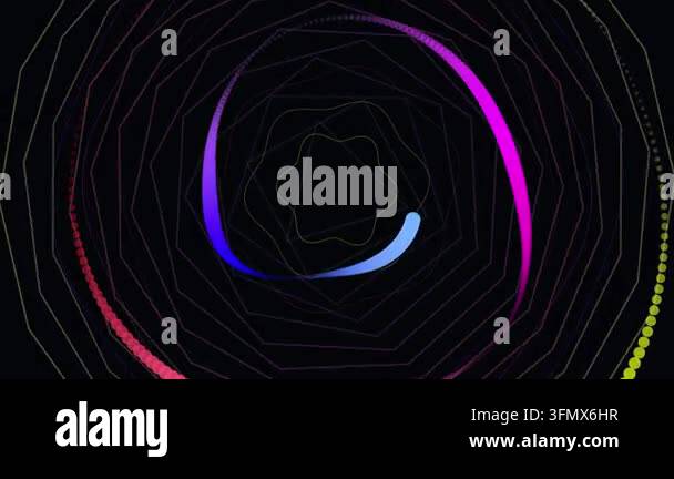 This video displays dynamic abstract patterns with glowing neon light ...