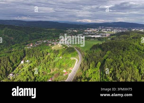 aerial view on the city in the mountains Stock Video Footage - Alamy