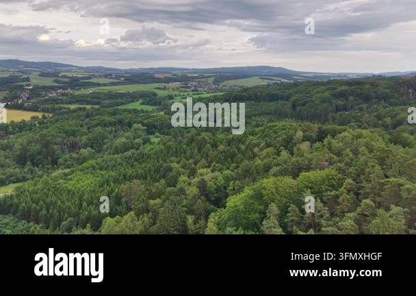 the aerial view of the forest and the mountains Stock Video Footage - Alamy