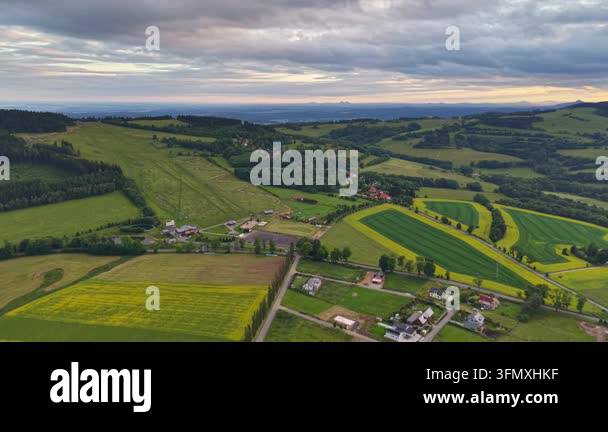 aerial landscape of the village in the morning Stock Video Footage - Alamy