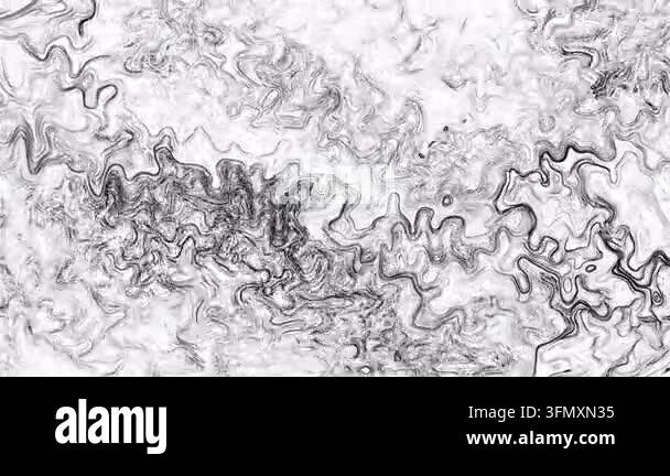 Abstract monochromatic fluid art showing black ink swirling in white ...