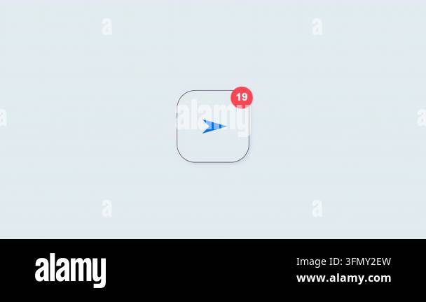 A minimalistic video of a white square icon with a blue arrow and a red ...