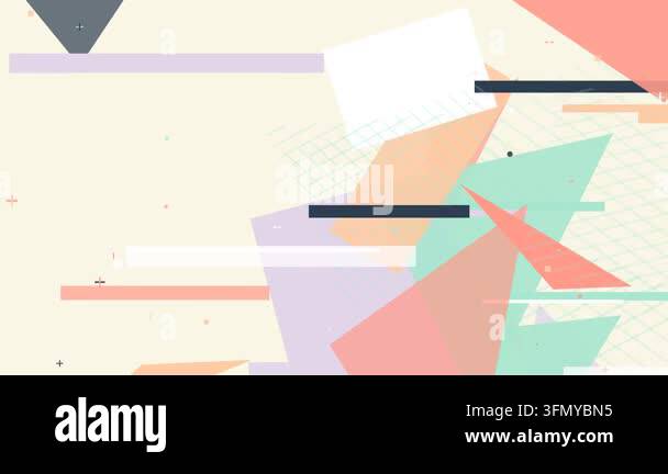 Abstract Pastel Geometric Shapes Moving on White Background in Memphis ...