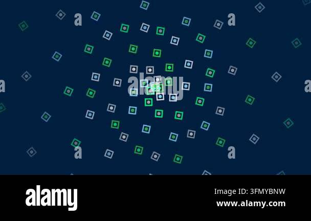 Abstract Rotating Spiral Pattern of Colorful Geometric Squares on Dark ...