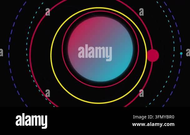 Abstract 2D Animation of Colorful Planets Orbiting a Central Gradient ...