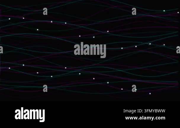 Abstract Wavy Data Streamlines with Glowing Particles Moving on a Black ...