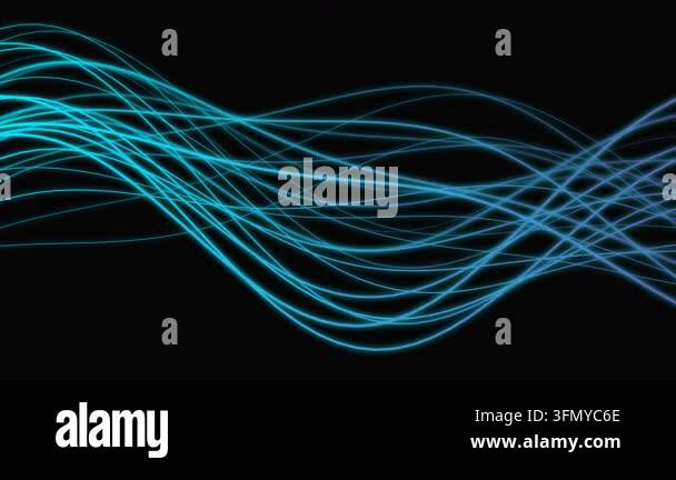 Abstract Blue Glowing Wavy Lines Flowing Through Dark Space Stock Video ...