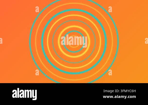 Abstract Pulsating Cyan and Yellow Concentric Rings on Vibrant Orange ...
