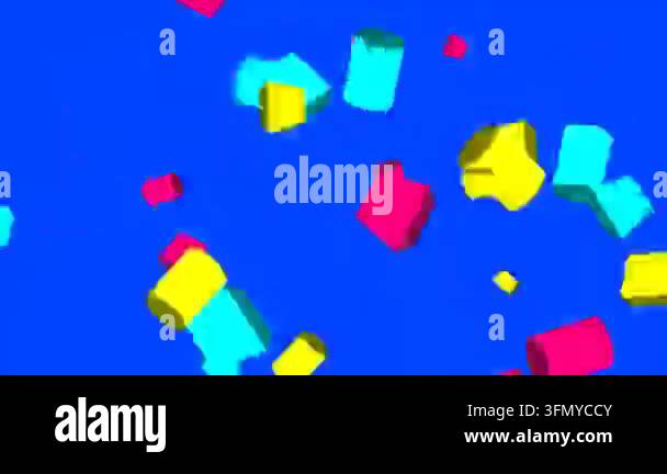 Abstract 3D Colorful Geometric Shapes Floating and Rotating on Blue ...