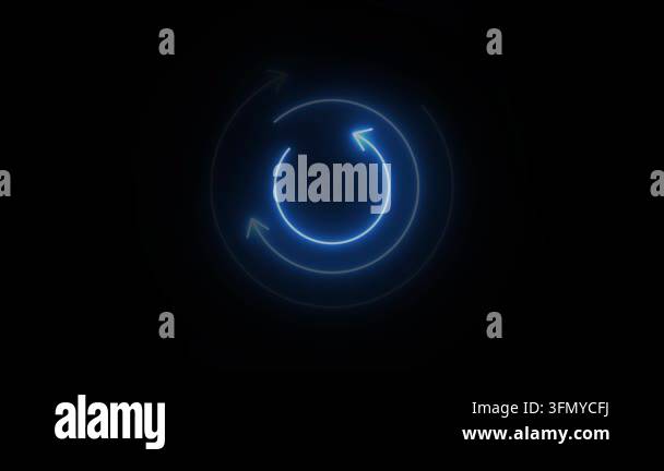 A vibrant electric blue neon refresh arrow icon animates in a ...