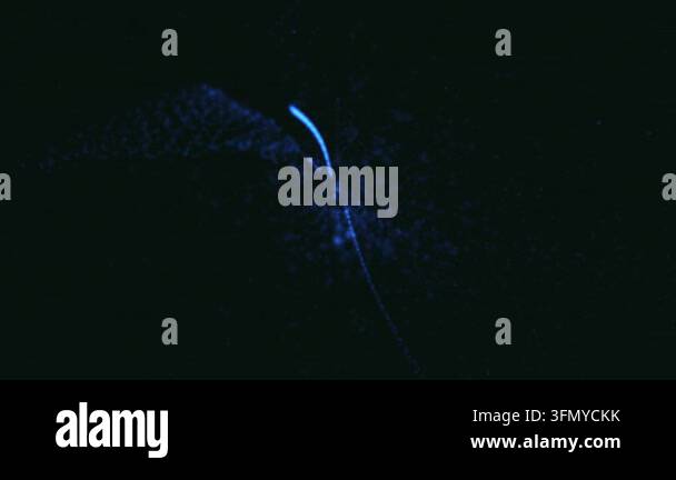 Blue particles glowing and swirling in dark abstract background, motion ...