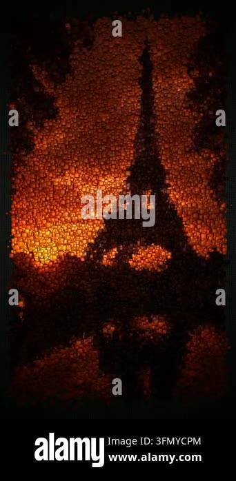 Eiffel Tower in Paris at Fiery Sunset with Orange Clouds and Dramatic ...