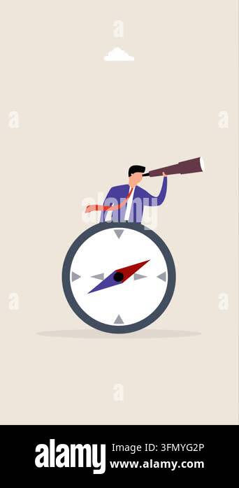 Business compass guidance direction, vertical animation of businessman ...