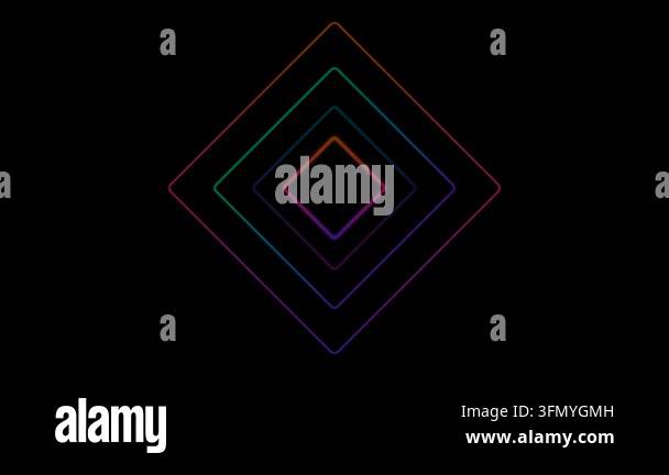 Abstract neon glowing diamond square lines pulsing and shifting with ...