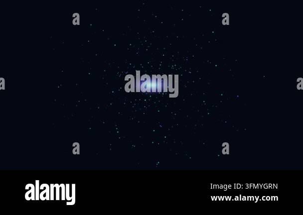 An abstract digital animation featuring a central glowing blue light ...