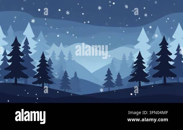 Blue winter night landscape with pine trees and falling snow Stock ...