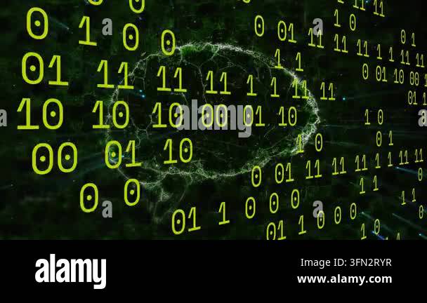Animation of binary coding, human brain and network of connections ...