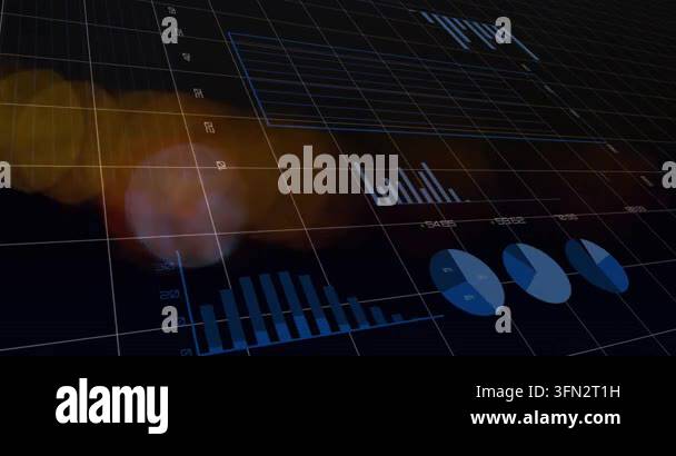 Animation of data processing over light spots. Global business and ...