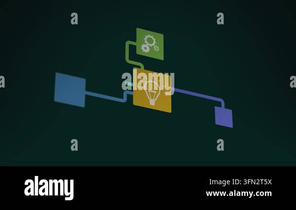 Animation of media icons over network of connections. Computer ...