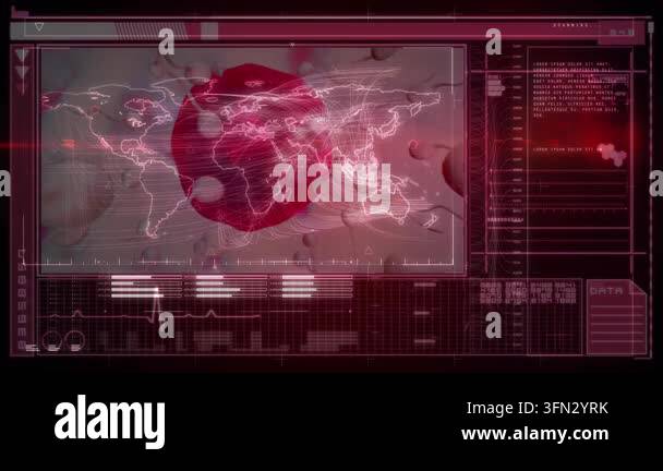 The red global business interface is a digital interface that shows the ...
