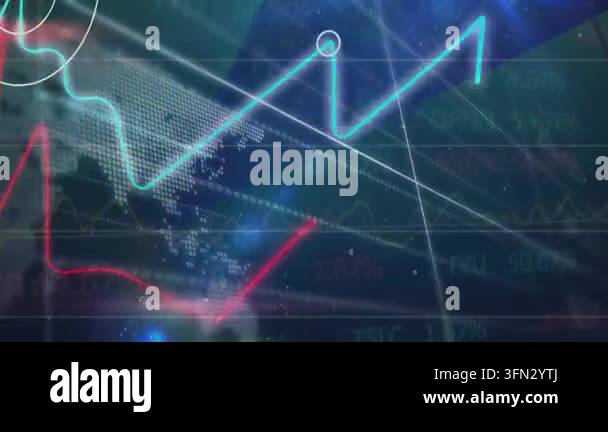 Animation of financial data processing over clock. global business ...