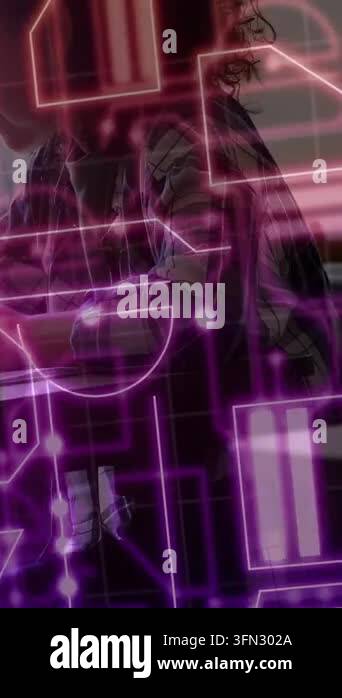 Vertical video: Frames shifting neon, student turning revealing profile ...