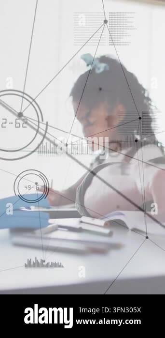 Vertical video: Girl picking pencil, writing notebook, reaching blue ...