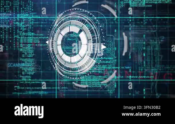 Animation of processing circle over diverse data, folders and digital ...