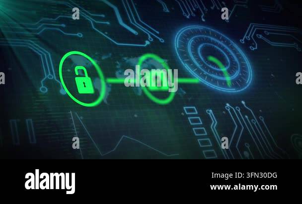 Animation of connections with icons and data processing on digital ...